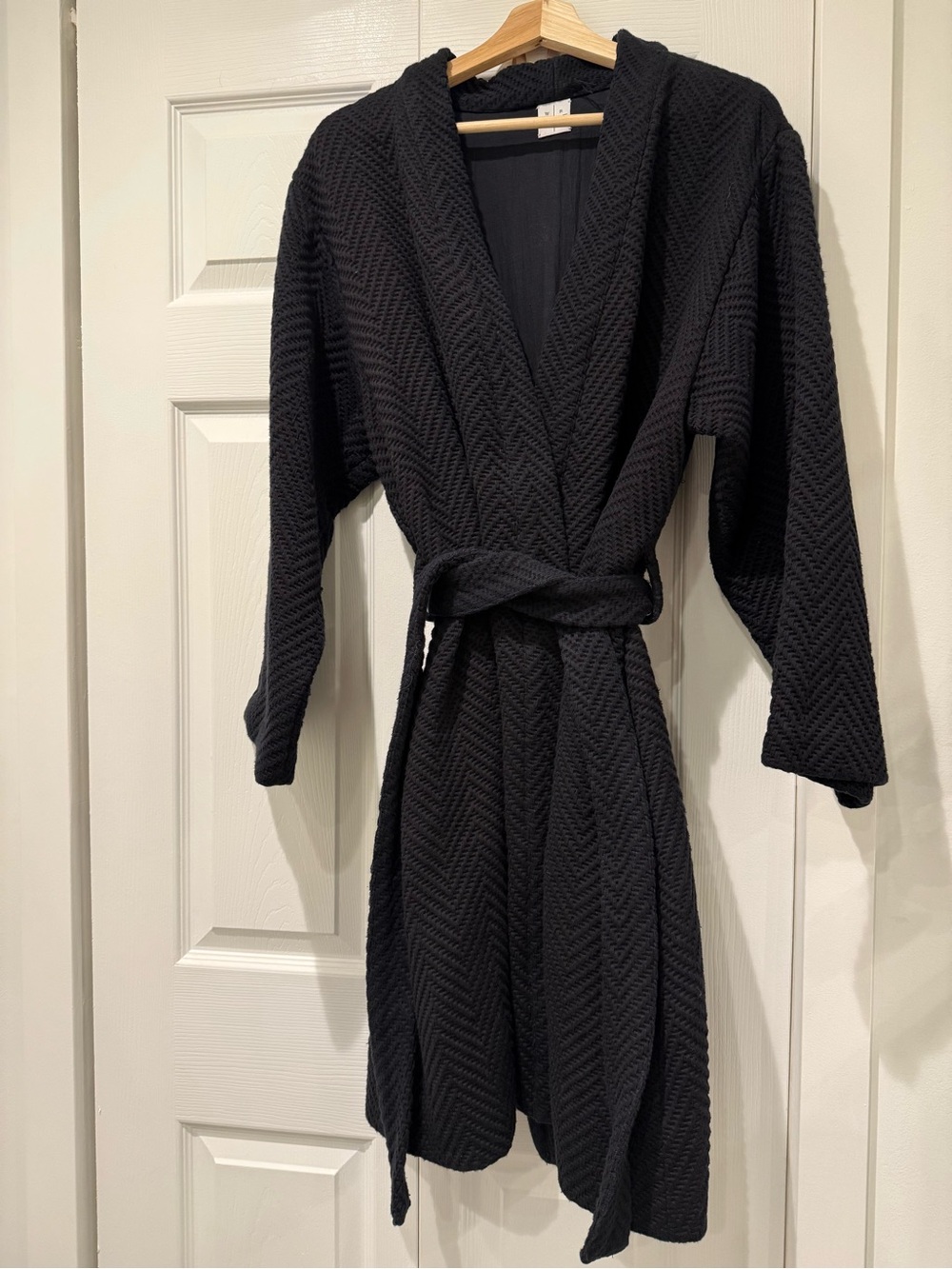 Wray - Women's Black Knit Belted Robe Coat